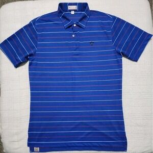 Peter Millar‎ Polo Shirt Mens Large Blue Striped Summer Comfort Golf